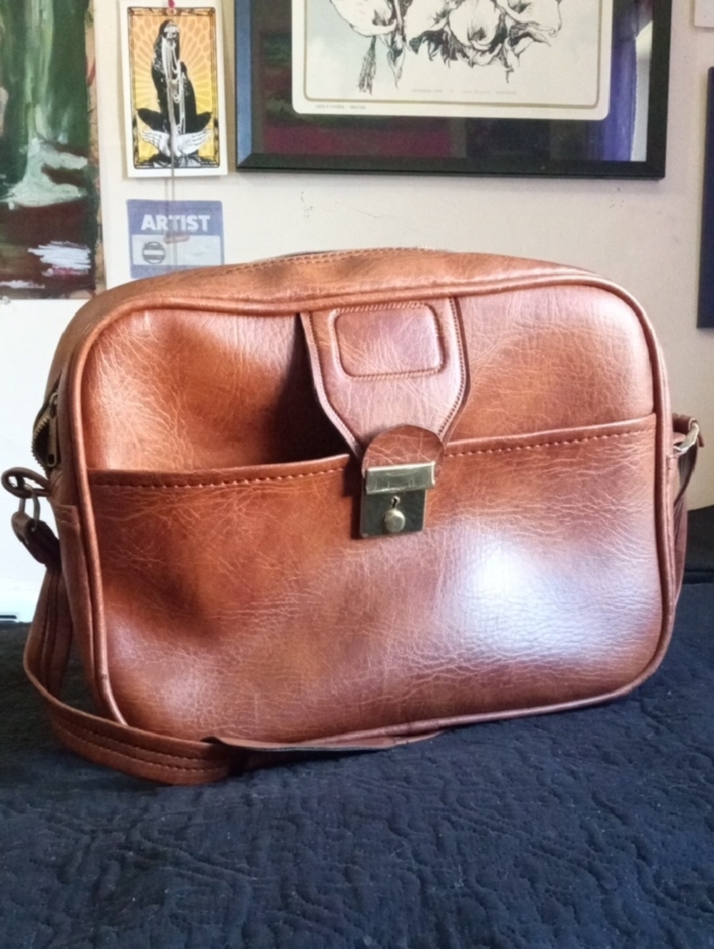 70s Classic Brown Vinyl Carry On Travel Shoulder Laptop Bag